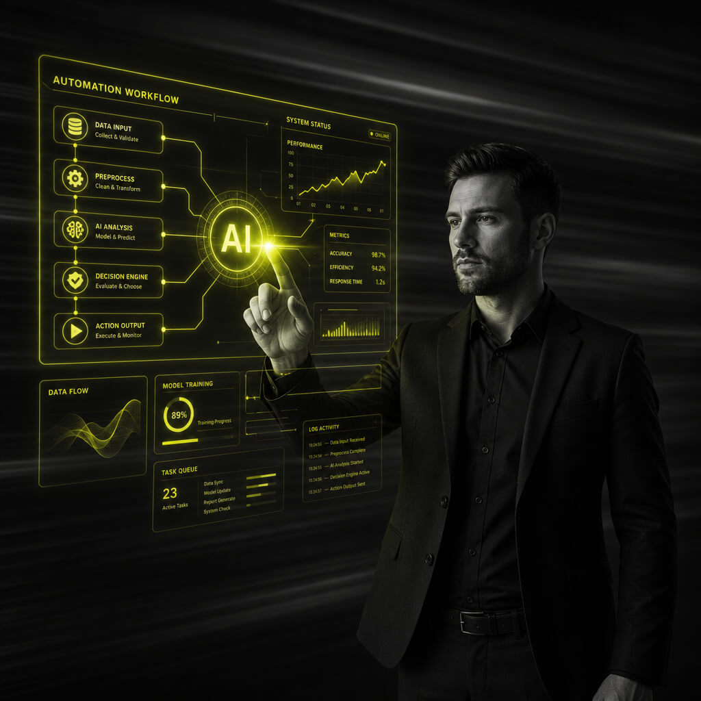 Dark cinematic scene representing Business Process Automation